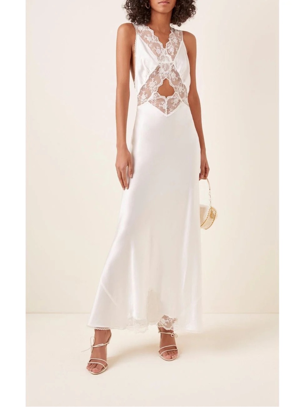 SIR The Label Aries Ivory 100% Silk, Lace Cutout Maxi Slip Dress Size:3 Preowned
